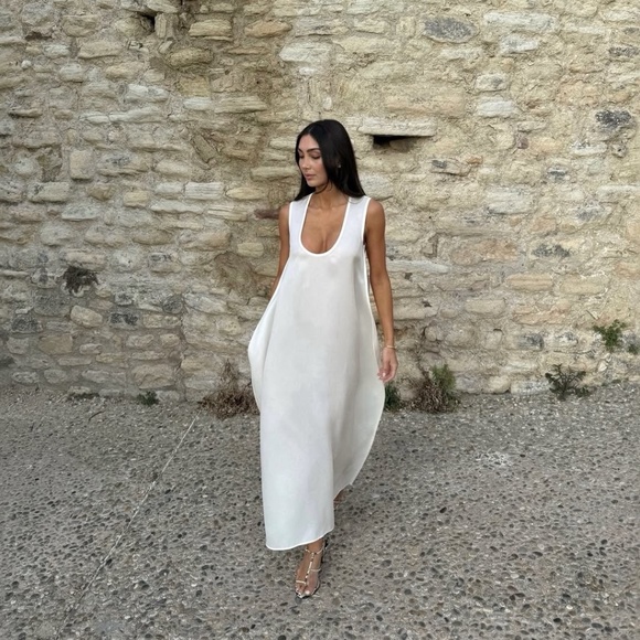 KHAITE Coli Silk Gazar Midi Dress in Chalk White Size 2 - Picture 11 of 15